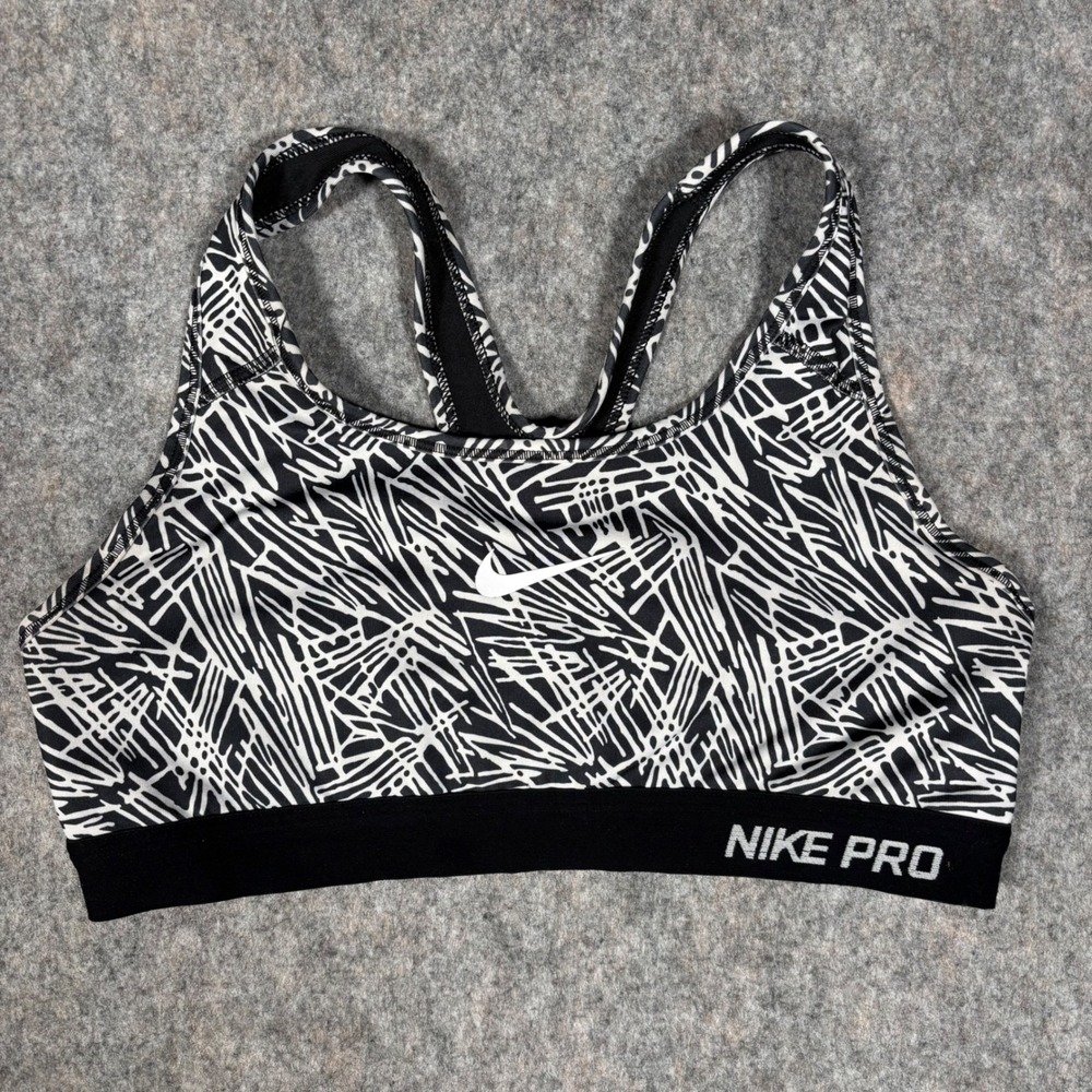 Nike‎ Pro Sports Bra Womens Medium Black White Abstract Print Dri-FIT Racerback